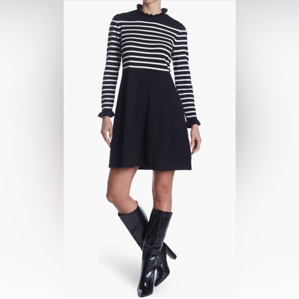 Eliza J Ruffle Mock Neck Stripe Sweater Dress